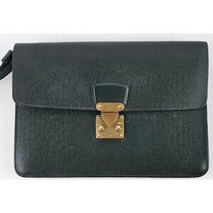 LOUIS VUITTON Pochette Clutch Bag Green Taiga Leather